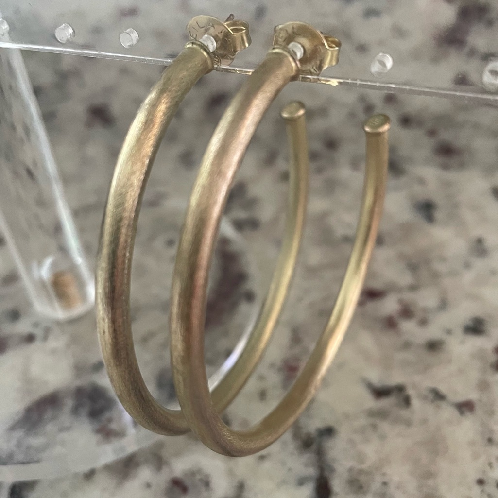 Sheila Fajl Everybody’s Favorite Hoop Earrings Brushed Champagne 18k Gold 2.5”